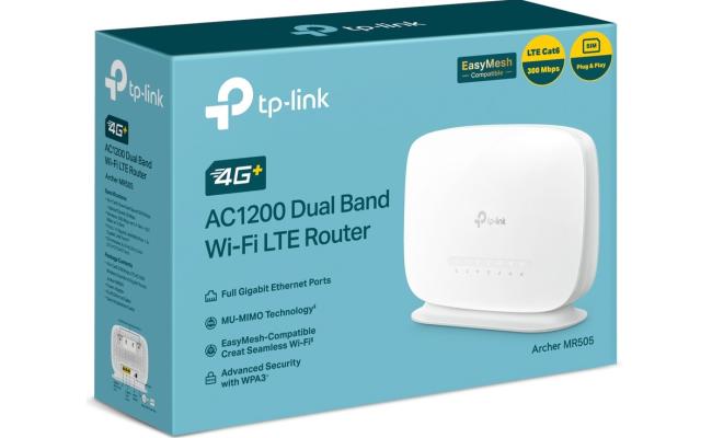 TP-Link Archer MR505 AC1200 4G+ Cat6 WiFi Router With Gigabit Port, Sim Slot, Superfast LTE Speed, Internal Antenna, MU-MIMO, Plug & Play